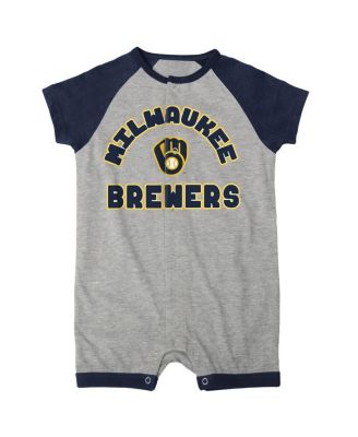 Newborn and Infant Boys and Girls Heather Gray Milwaukee Brewers Extra Base Hit Raglan Full-Snap Romper