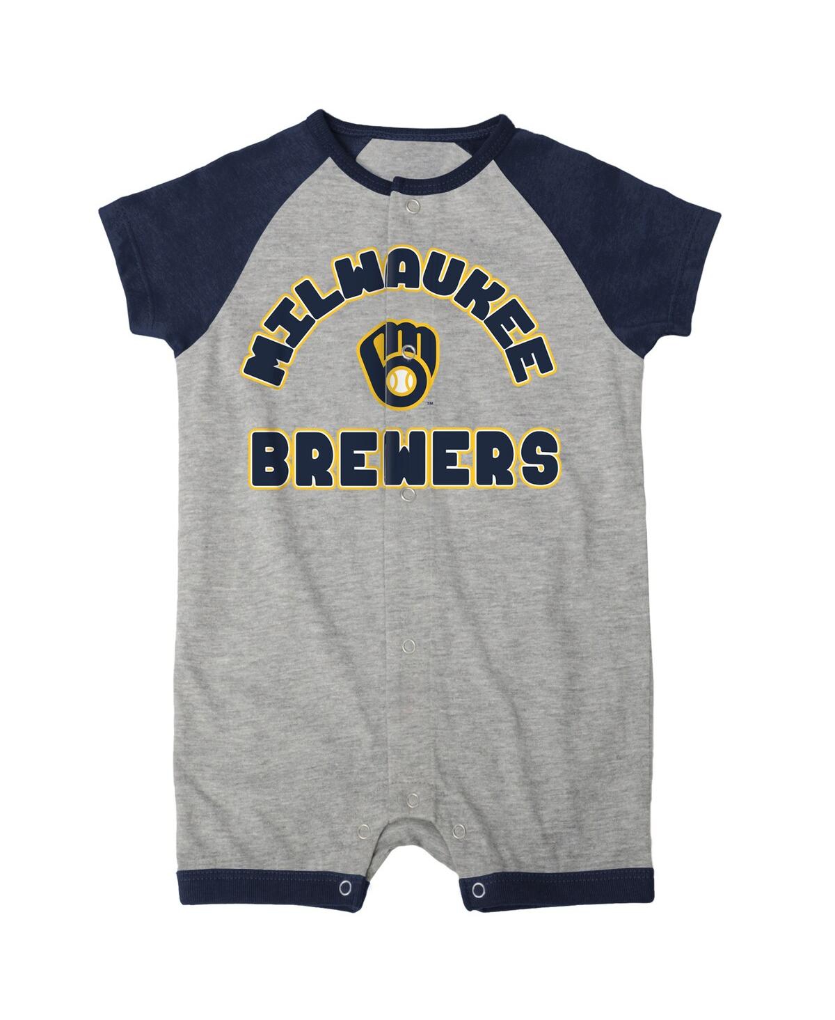 Shop Outerstuff Newborn And Infant Boys And Girls Heather Gray Milwaukee Brewers Extra Base Hit Raglan Full-snap Rom