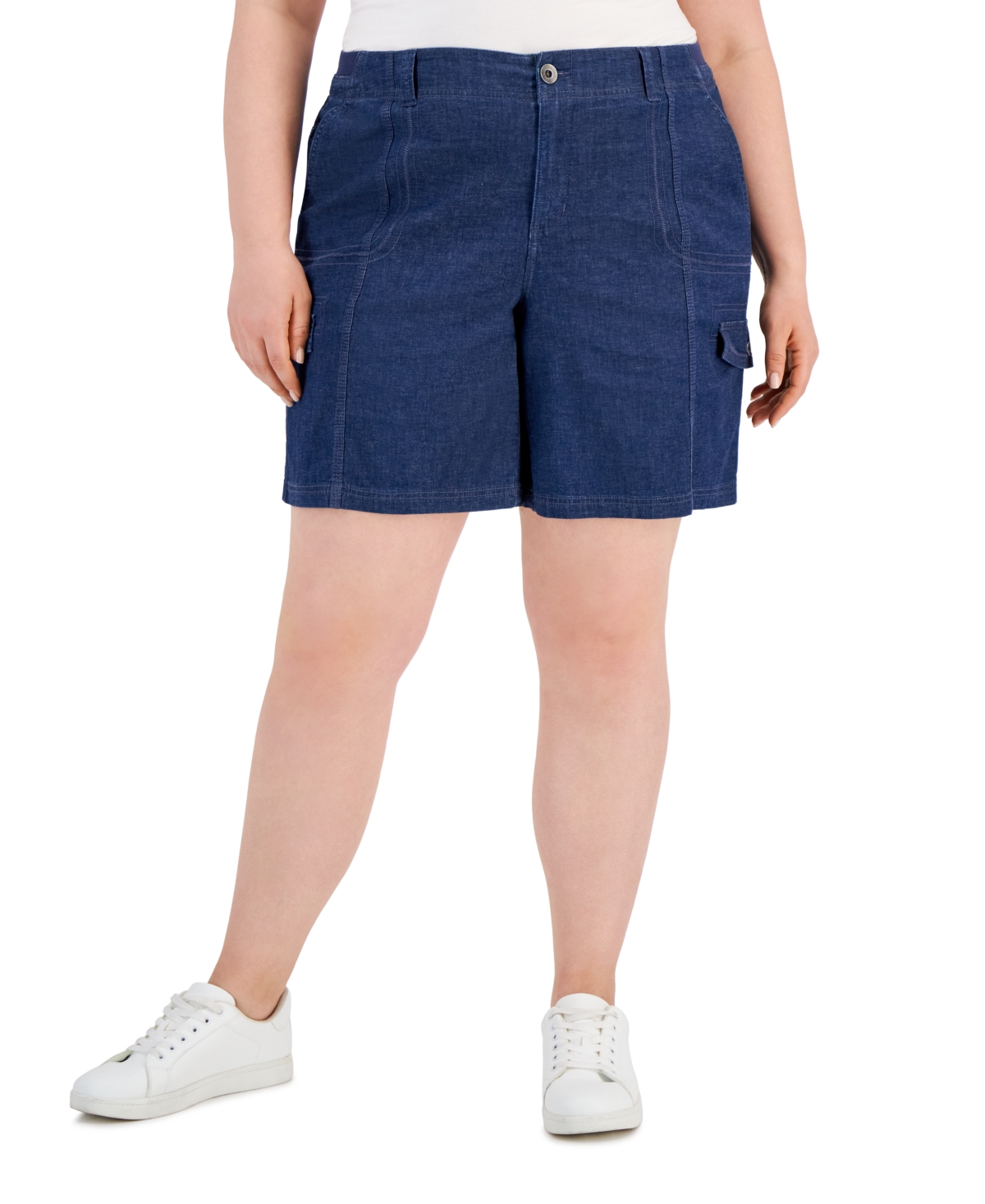 Plus Size Comfort-Waist Cargo Shorts, Exclusively at Macy's - Medium Chambray