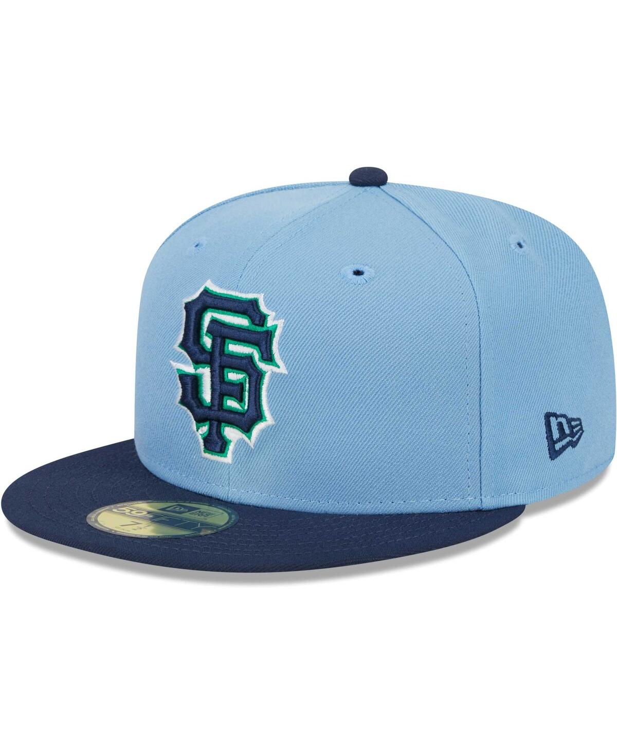 Shop New Era Men's  Light Blue, Navy San Francisco Giants Green Undervisor 59fifty Fitted Hat In Light Blue,navy