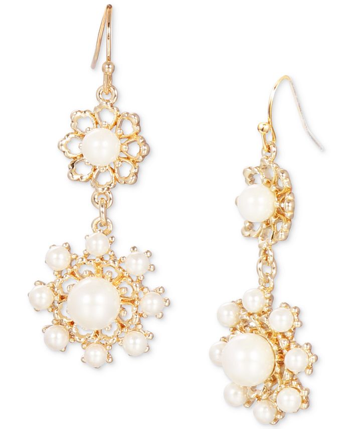 Charter Club Gold-Tone Imitation Pearl Flower Double Drop Earrings ...