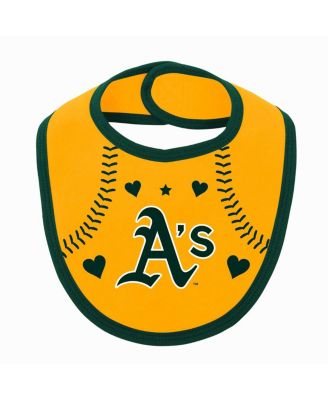 Newborn and Infant Boys and Girls Green, Gold Oakland Athletics Three-Piece Love of Baseball Bib Bodysuit and Booties Set