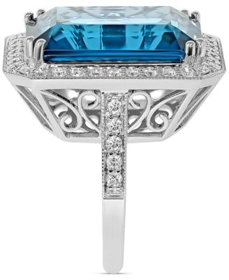 London Blue Topaz (24 ct. t.w.) & Diamond (7/8 ct. t.w.) Halo Statement Ring in 14k White Gold