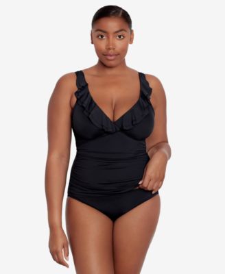 Lauren Ralph Lauren Plus Size Shirred High-waist Swim Bottoms In Black