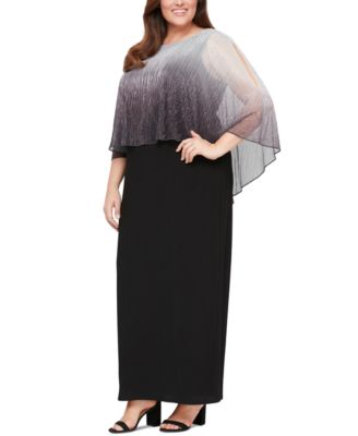 SL Fashions - Plus Size Ombr&eacute; Metallic Capelet Gown