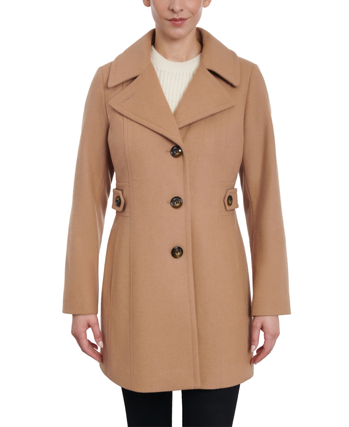 Anne Klein Women's Petite Single-breasted Notched-collar Peacoat, Created For Macy's In Camel