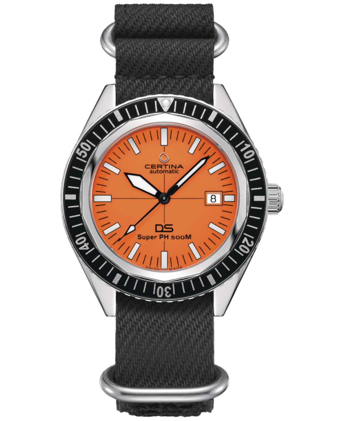 Shop Certina Men's Swiss Automatid Ds Super Ph500m Black Rubber Strap Watch 43mm In Orange