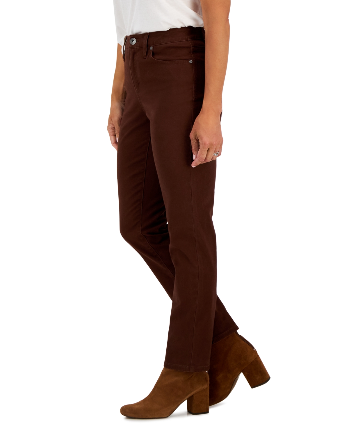 Macy's Petite High Rise Natural Straight-leg Jeans, Created For  In Grand Brown