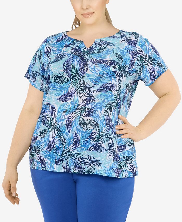 HEARTS OF PALM Plus Size Printed Essentials V Notch Neck Short Sleeve ...