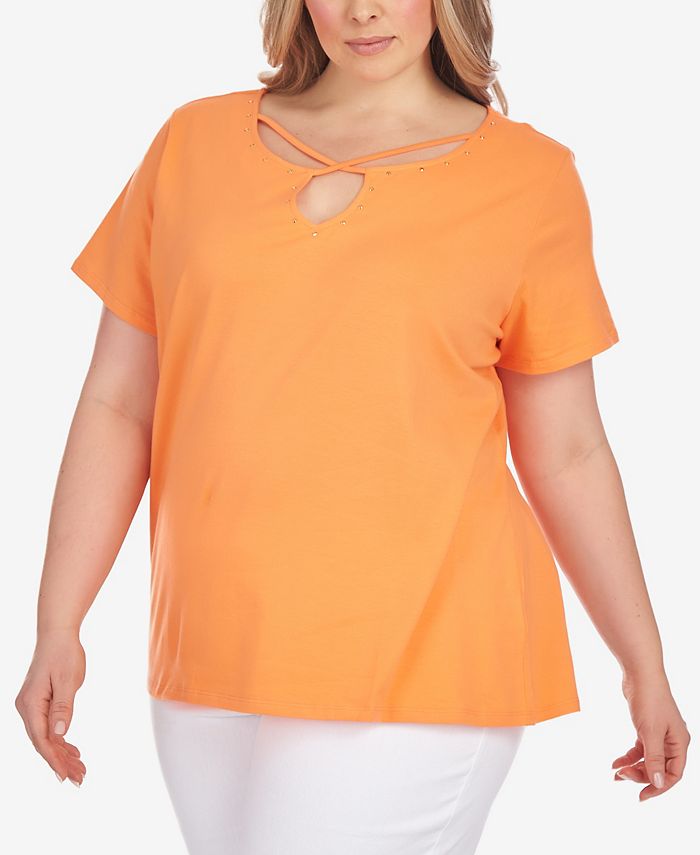 HEARTS OF PALM Plus Size So Sun Sational Solid Stretch Short Sleeve