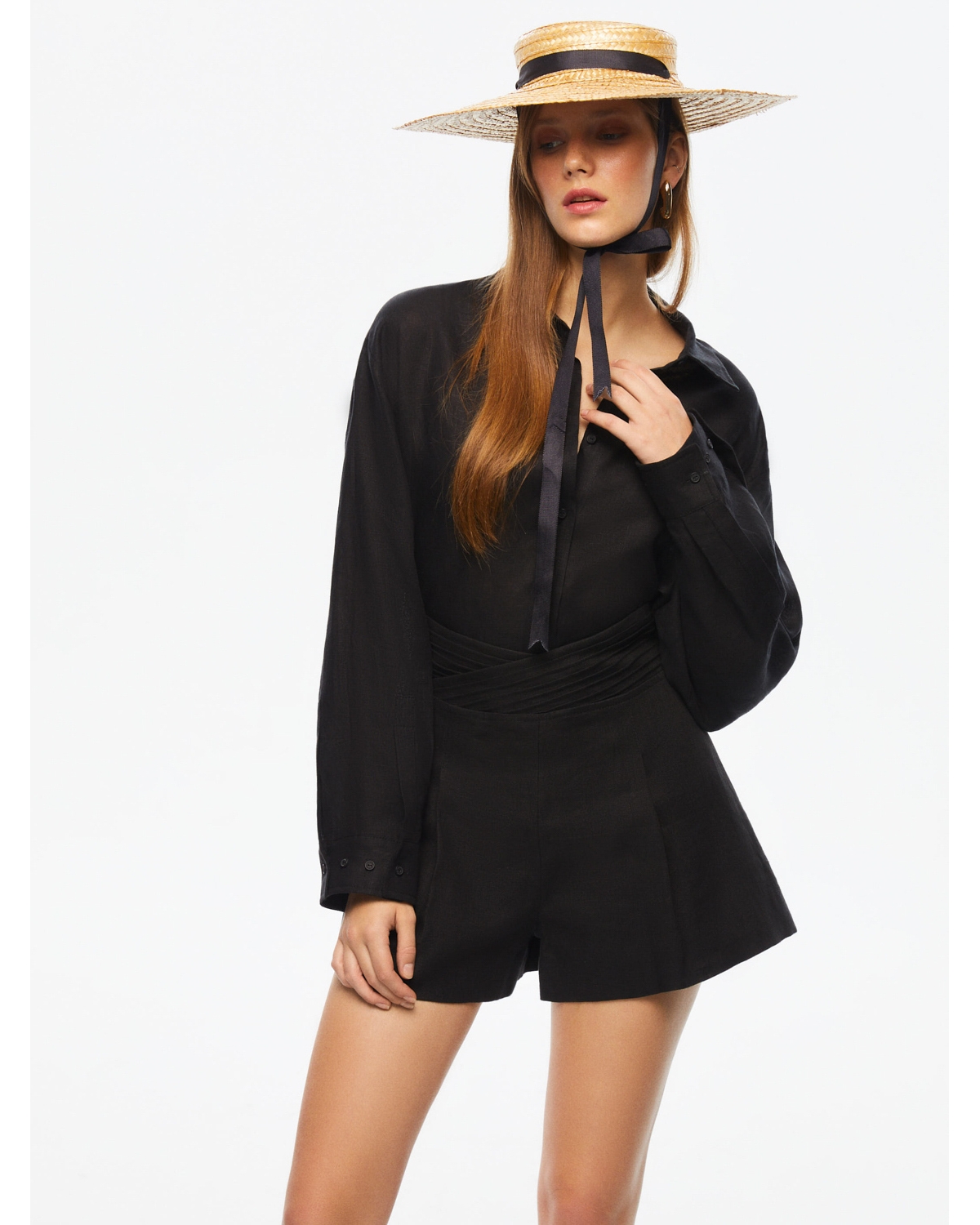 Women's Oversized Linen Shirt - Black