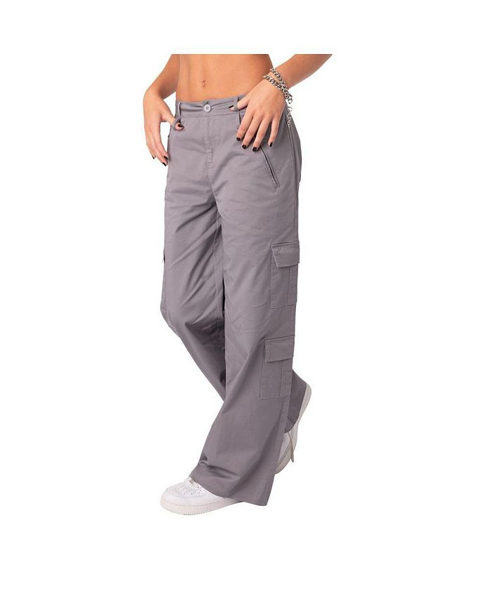 Edikted Women's Low Rise Wide Leg Cargo Pants With Double Belt Loops ...