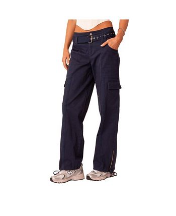 Edikted Women's Drill Cargo Pants With Big Pockets, Separate Belt, Woven  Tape Detail And Zippers In The Hem - Macy's