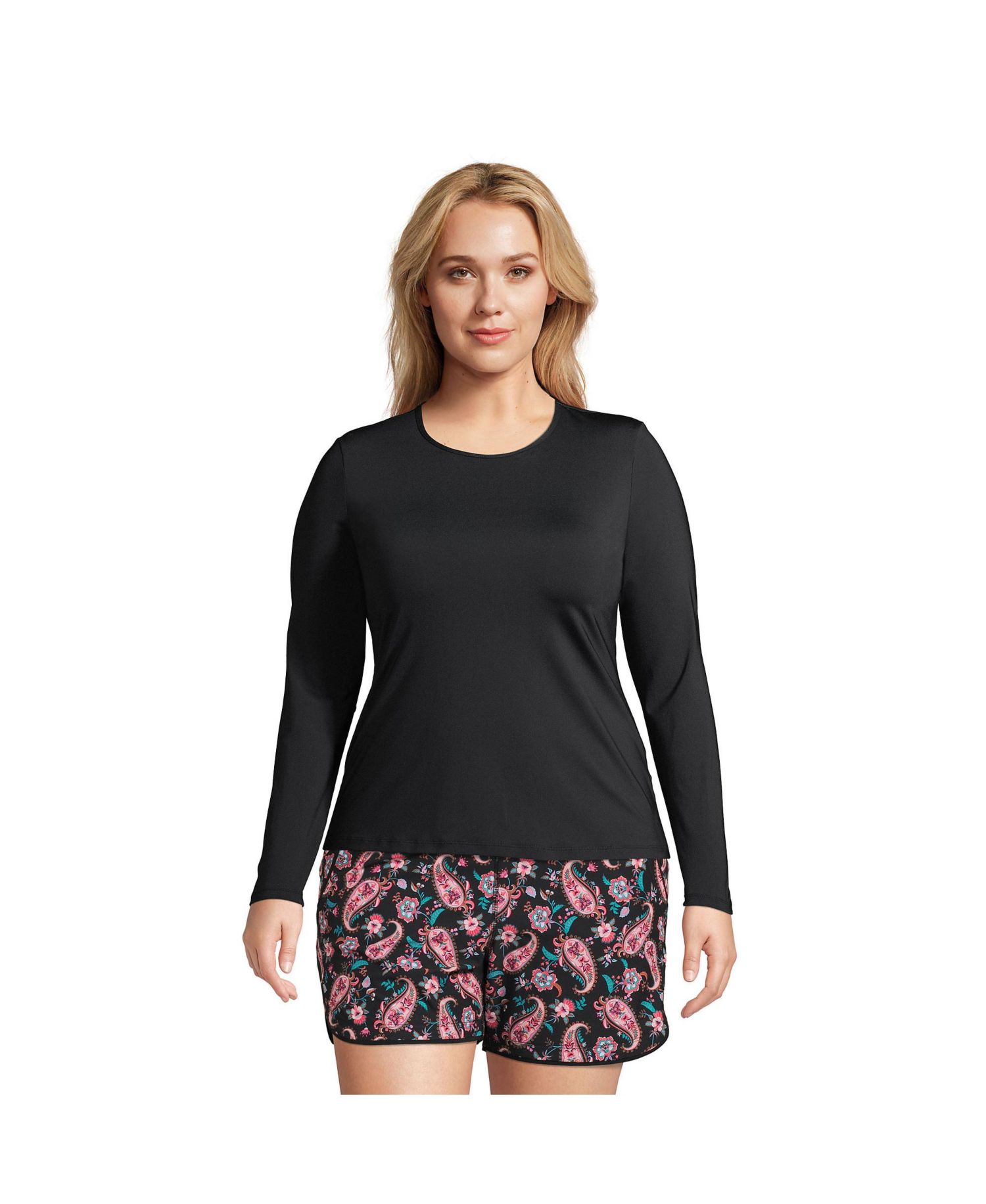 Plus Size SunShade UPF 50 Long Sleeve Rash Guard Swim Tee