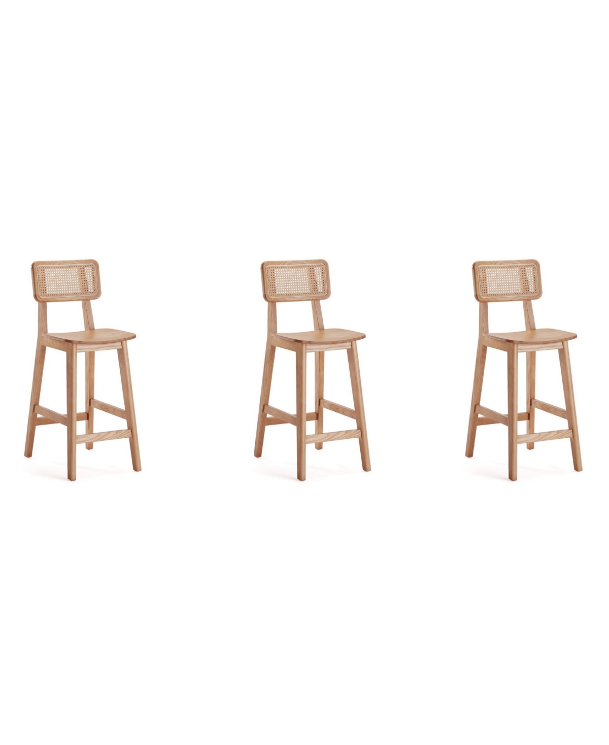 Manhattan Comfort Versailles 3-piece Ash Wood And Natural Cane Counter Height Bar Stool In Nature
