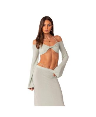 Asymmetric Lace Strap Off Shoulder Halter Top main image 0