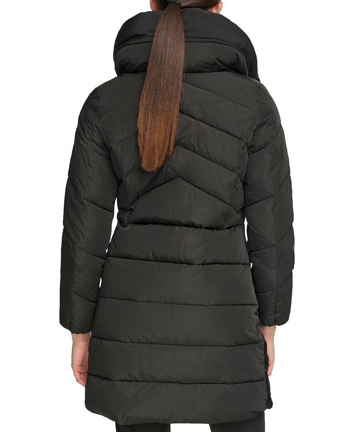 Calvin Klein Women's Faux-Sherpa Collar Hooded Stretch Puffer Coat ...