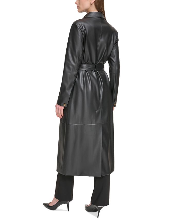 Calvin Klein Women's Belted Faux-Leather Trench Coat - Macy's