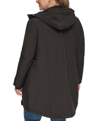 Womens Plus Size Hooded Faux-Fur-Lined Anorak Raincoat, Created for Macys