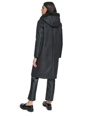 Women's Hooded Faux-Shearling Trim Coat