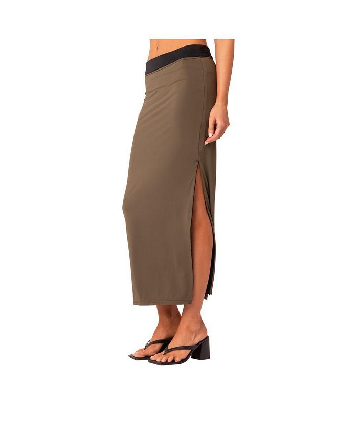 Edikted Women's Reversible Contrast Low Waist Maxi Skirt With Slit - Macy's