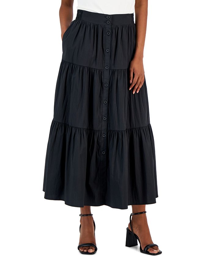 T Tahari Women's Button-Front Pull-on Tiered Maxi Skirt - Macy's