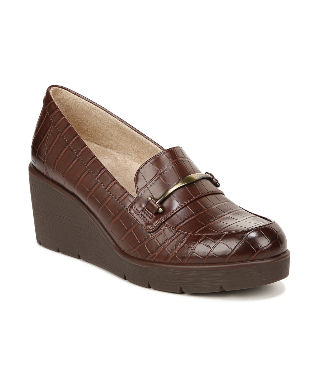 Shop Soul Naturalizer Achieve Wedge Loafers In Dark Brown Croco Embossed Faux Leather