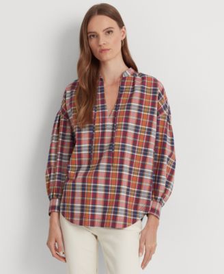 Lauren Ralph Lauren - Women's Cotton Madras Tie-Neck Blouse