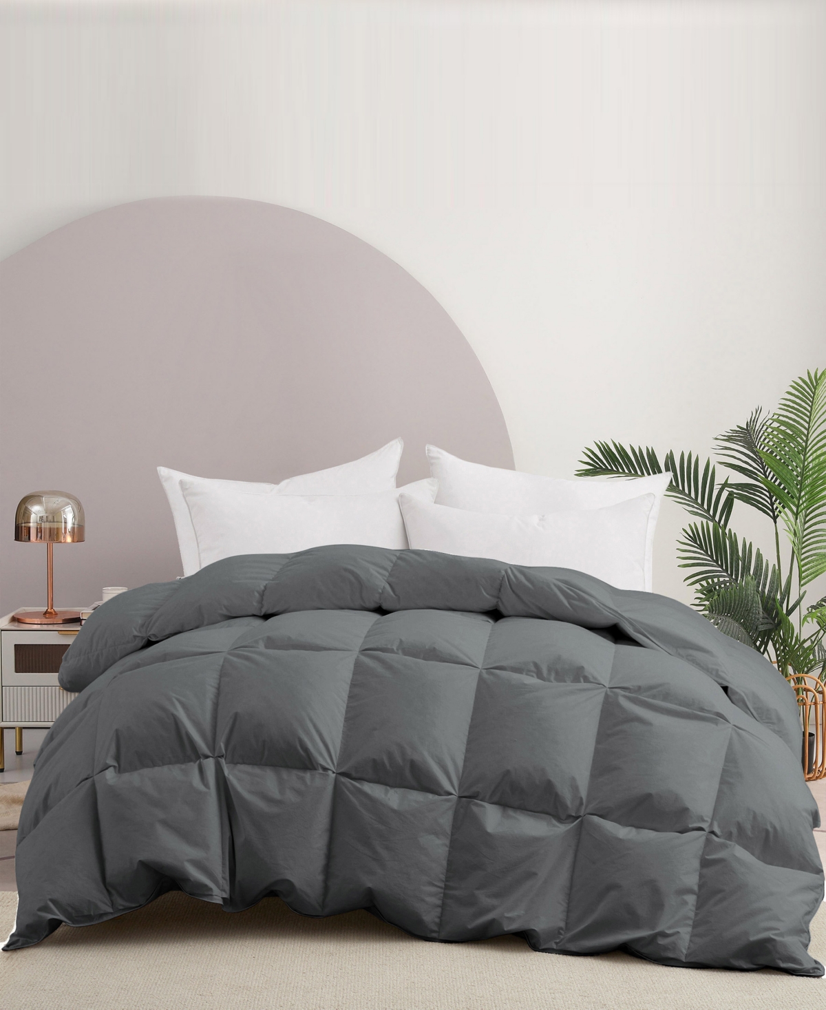 Unikome Cotton Fabric Baffled Box All Season Colored Goose Feather And Down Comforter, Twin In Dark Gray