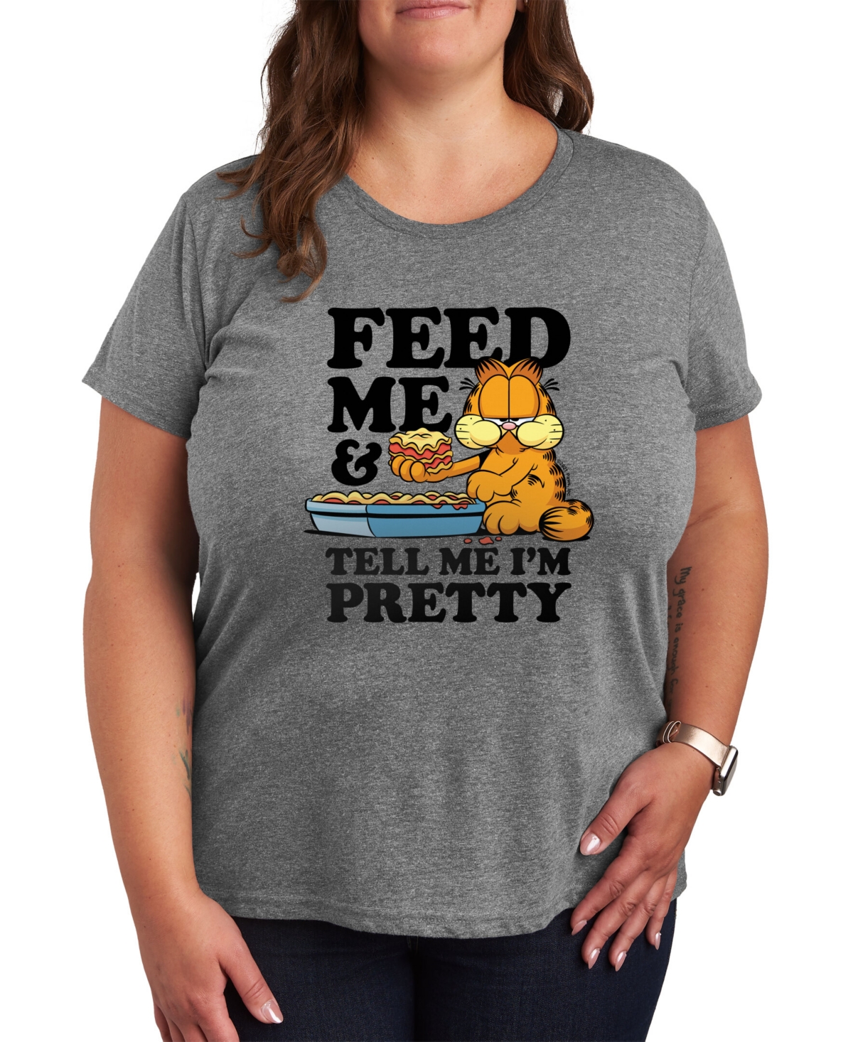 Air Waves Trendy Plus Size Garfield Graphic T-shirt In Gray