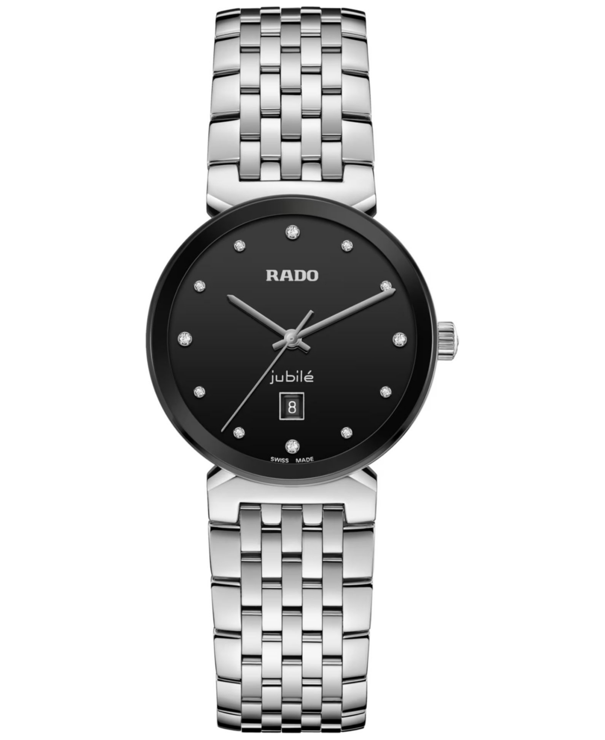 Rado Women's Swiss Florence Classic Diamond (1/20 Ct. T.w.) Stainless Steel Bracelet Watch 38mm In Black/silver