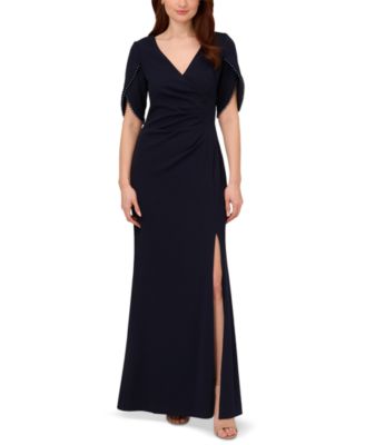 Adrianna Papell - Women's Imitation-Pearl Trim Knit Crepe Gown