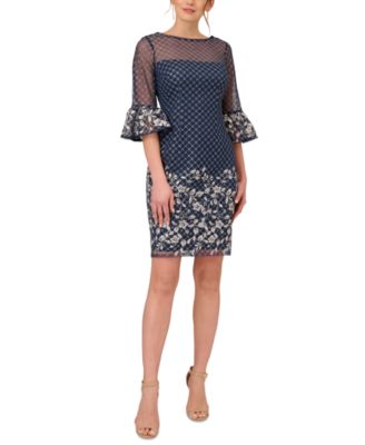 Adrianna Papell Women's Boat-Neck Mesh-Overlay Dress - Macy's