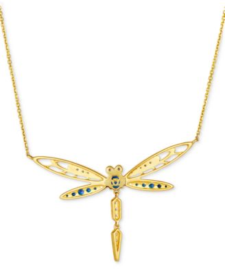 Ombr&eacute;&reg; Multi-Gemstone (7/8 ct. t.w.) & Diamond (1/5 ct. t.w.) Dragonfly 18" Pendant Necklace in 14k Gold