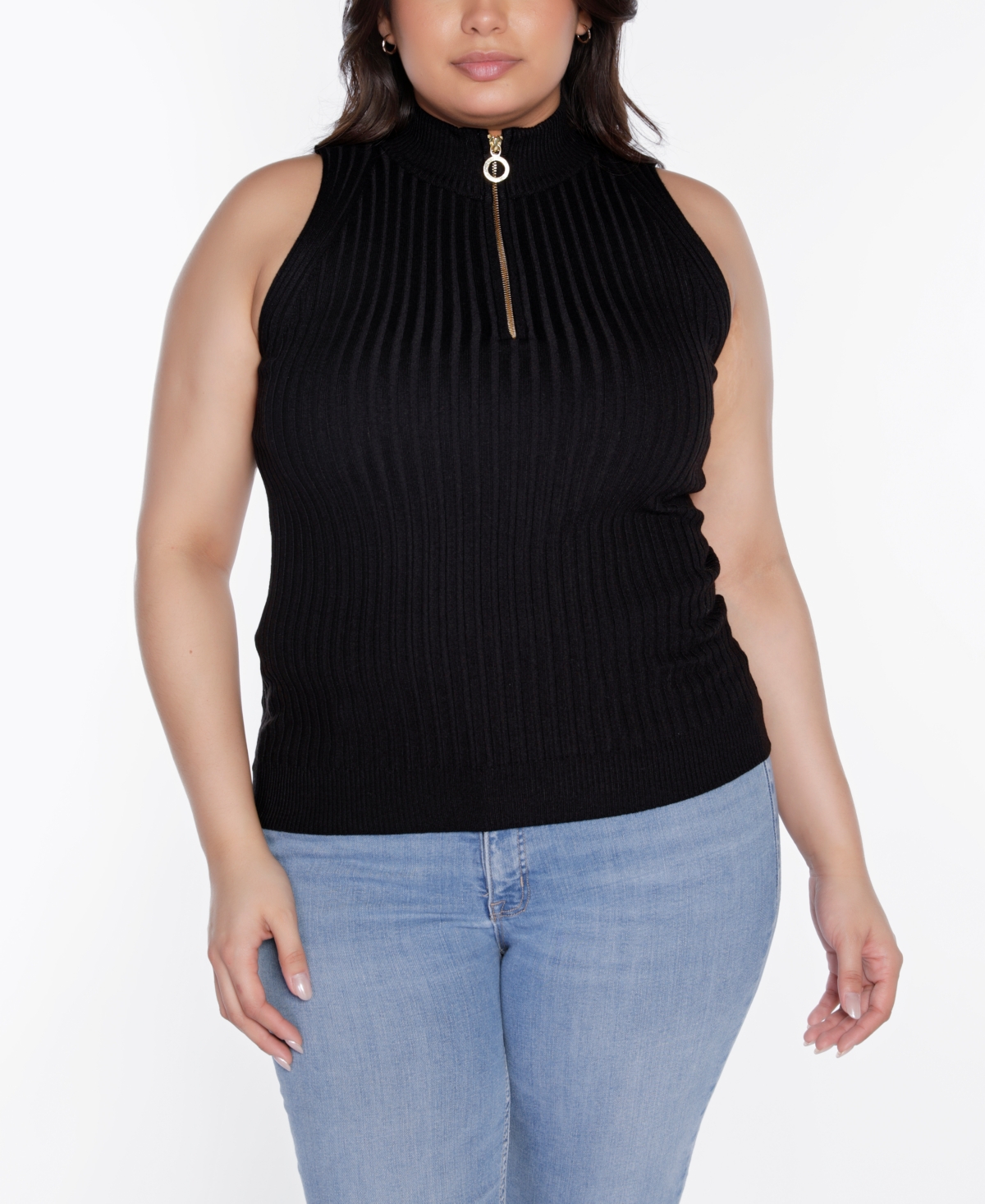 BelldiniLabel Plus Size Sleeveless Quarter Zip Sweater - Black