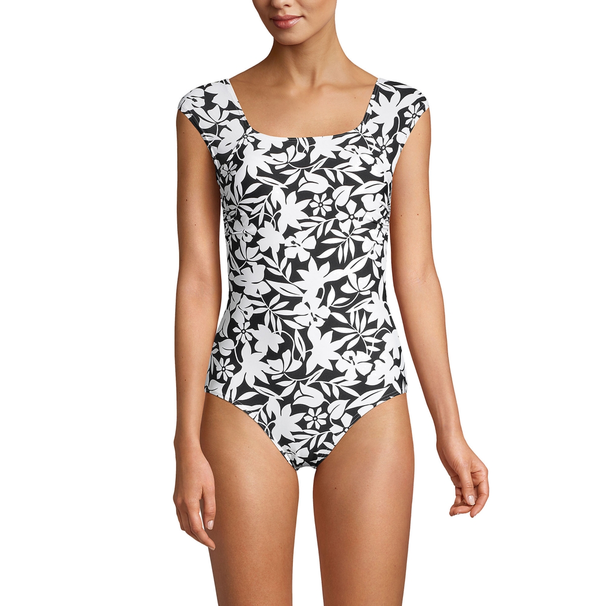 Lands' End Women's D-Cup Tummy Control Cap Sleeve X-Back One Piece Swimsuit