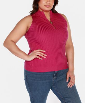 Black Label Plus Size Sleeveless Quarter Zip Sweater
