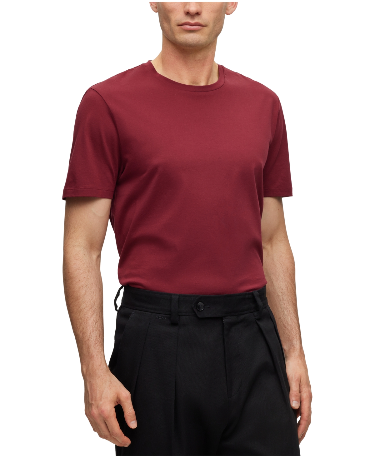 Hugo Boss Boss By  Men's Bubble-jacquard Structure T-shirt In Dark Red