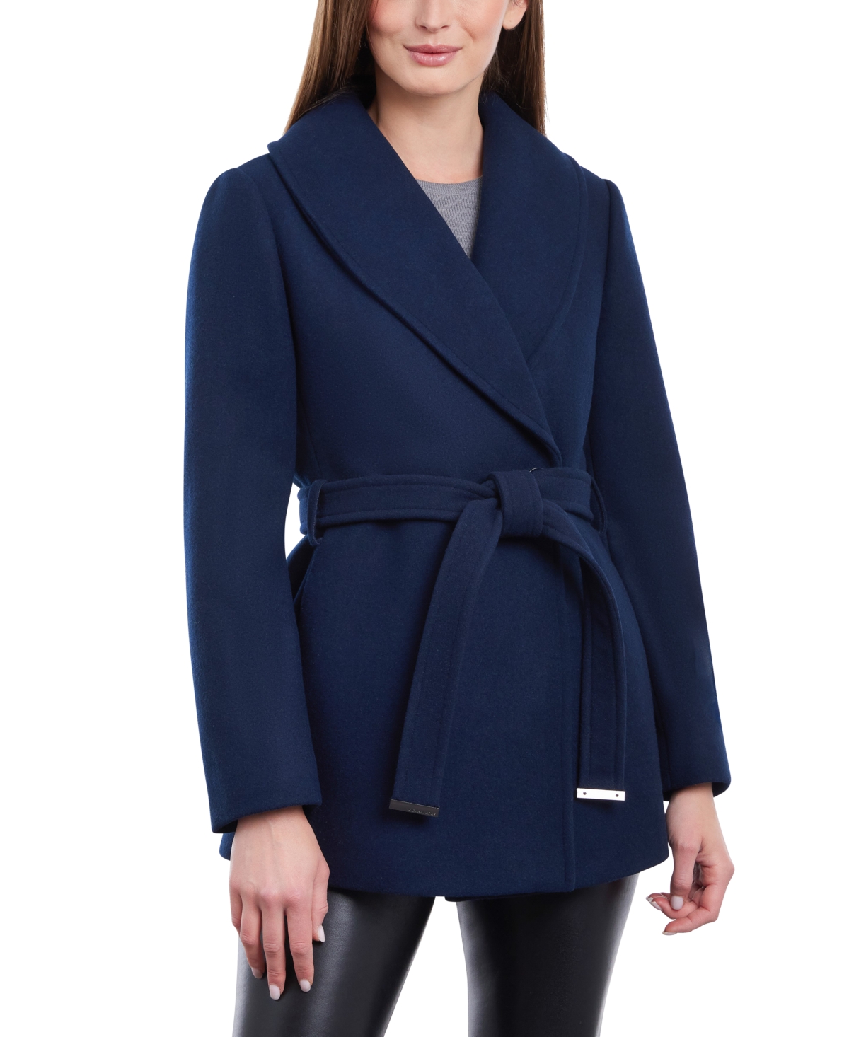 Michael Kors Michael  Women's Wool Blend Belted Coat In Midnight Blue