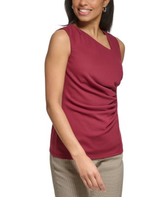 Petite Asymmetrical Neckline Sleeveless Top, Created for Macy's 