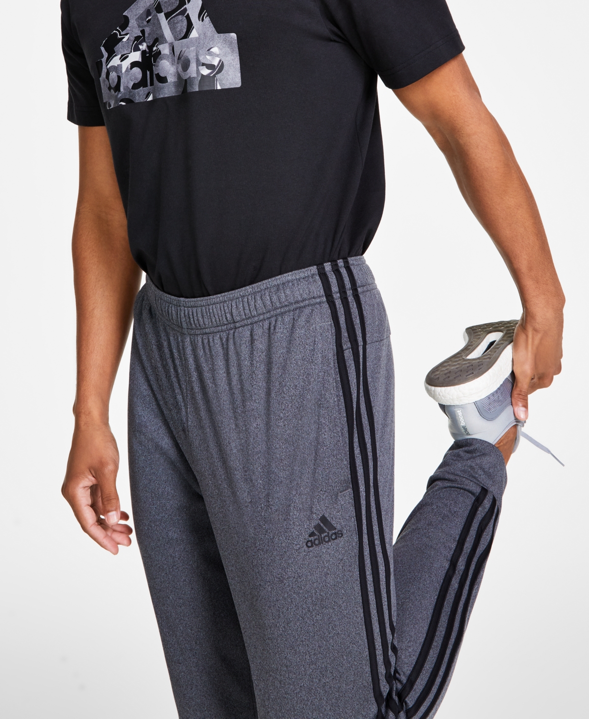 adidas Men's Tricot Heathered Joggers -Black Stripes
