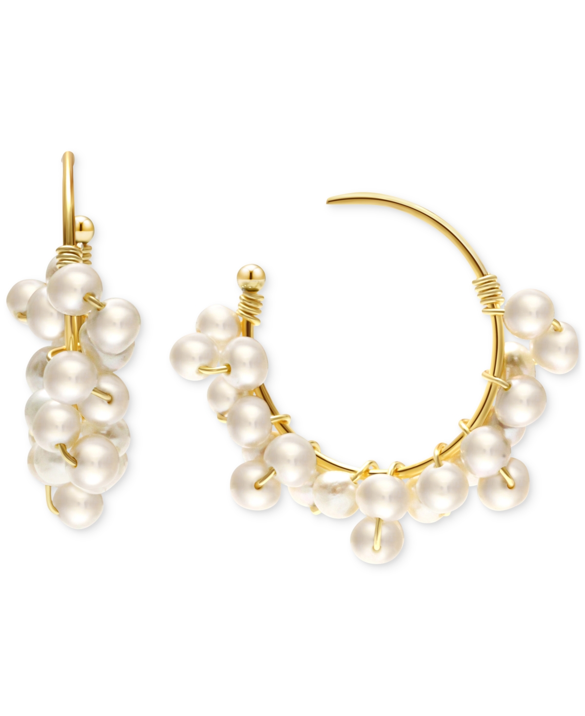 Macy's Cultured Freshwater Pearl (3mm) Cluster Small Hoop Earrings In 14k Gold-plated Sterling Silver In Gold Over Silver