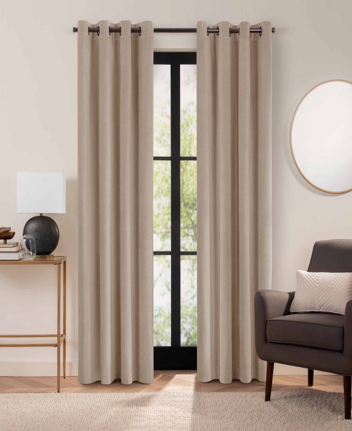 Eclipse Luxury Cotton Velvet 100% Blackout Grommetâ 1 Piece Curtain Panel, 84" X 50" In Taupe