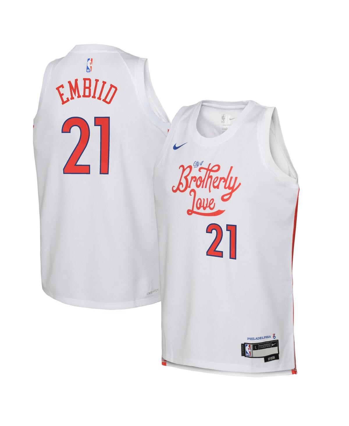 Big Boys and Girls Nike Joel EmbiidPhiladelphia 76ers 2022/23 Swingman Jersey - City Edition - White