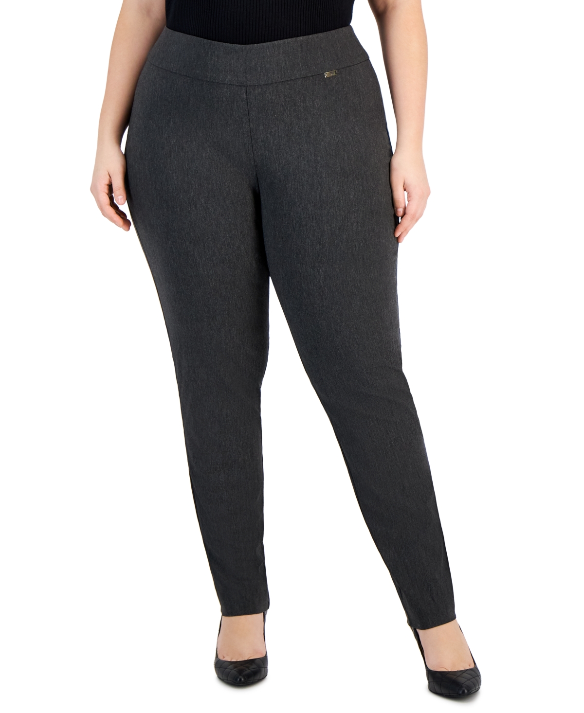 Inc International Concepts Plus And Petite Plus Size Tummy-control Skinny Pants, Created For Macy's In Dark Heather Grey