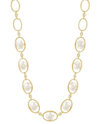 Cultured Freshwater Pearl (8-8-1/2mm) & White Topaz (1/2 ct. t.w.) 18" Statement Necklace in 14k Yellow Gold-Plated Sterling Silver