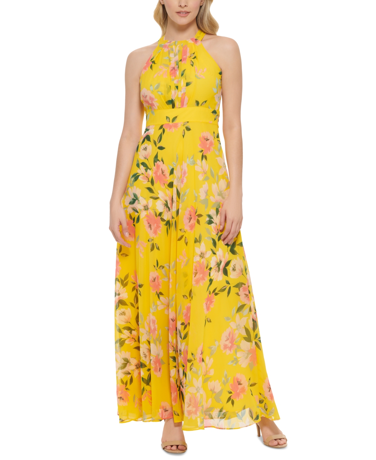 Eliza J Women's Floral-Print Halter Chiffon Dress