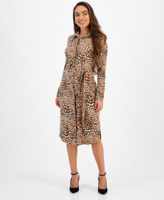 I.N.C. International Concepts Petite Maisie Animal-Print Belted Midi ...