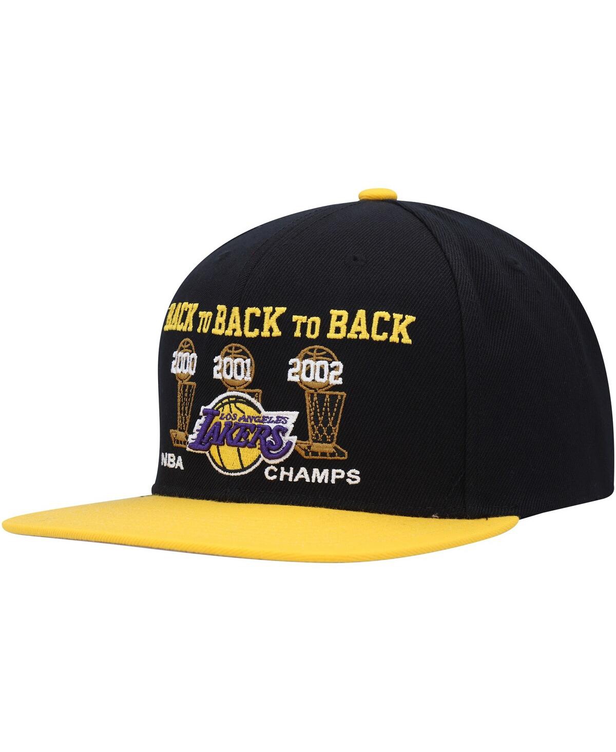MITCHELL & NESS MEN'S MITCHELL & NESS BLACK, GOLD LOS ANGELES LAKERS HARDWOOD CLASSICS BACK-TO-BACK-TO-BACK NBA CHAM
