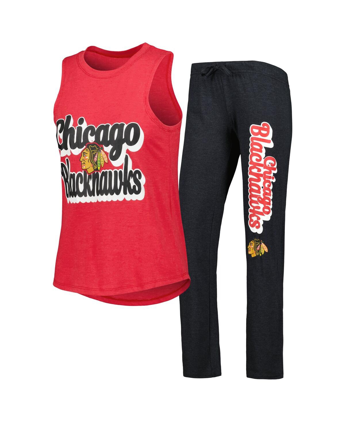 Shop Concepts Sport Women's  Heather Red And Heather Black Chicago Blackhawks Meter Muscle Tank Top And Pa In Heather Red,heather Black